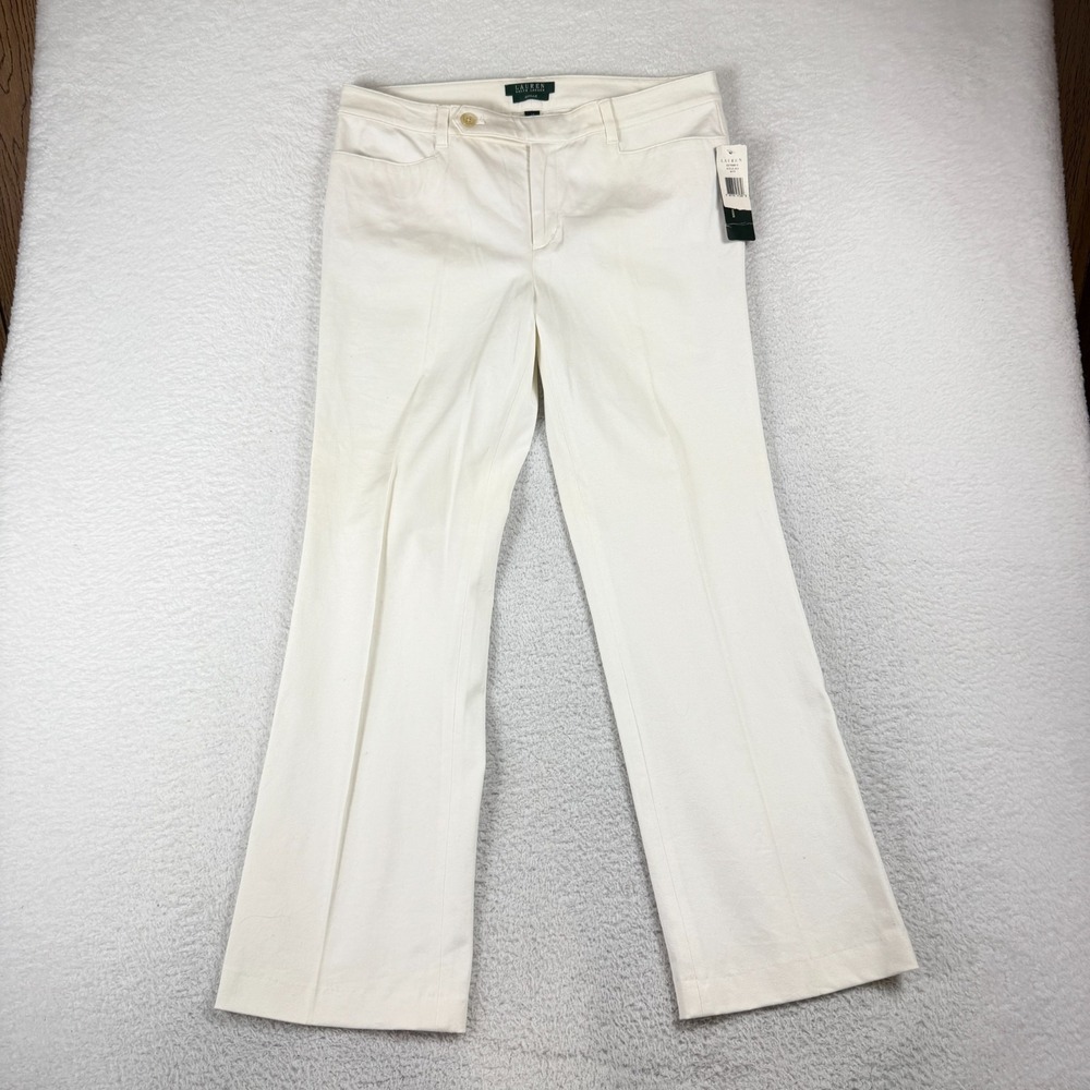 Lauren Ralph Lauren Adelle Straight Pants khaki 12 35x29 Boot Flat Front NWT New